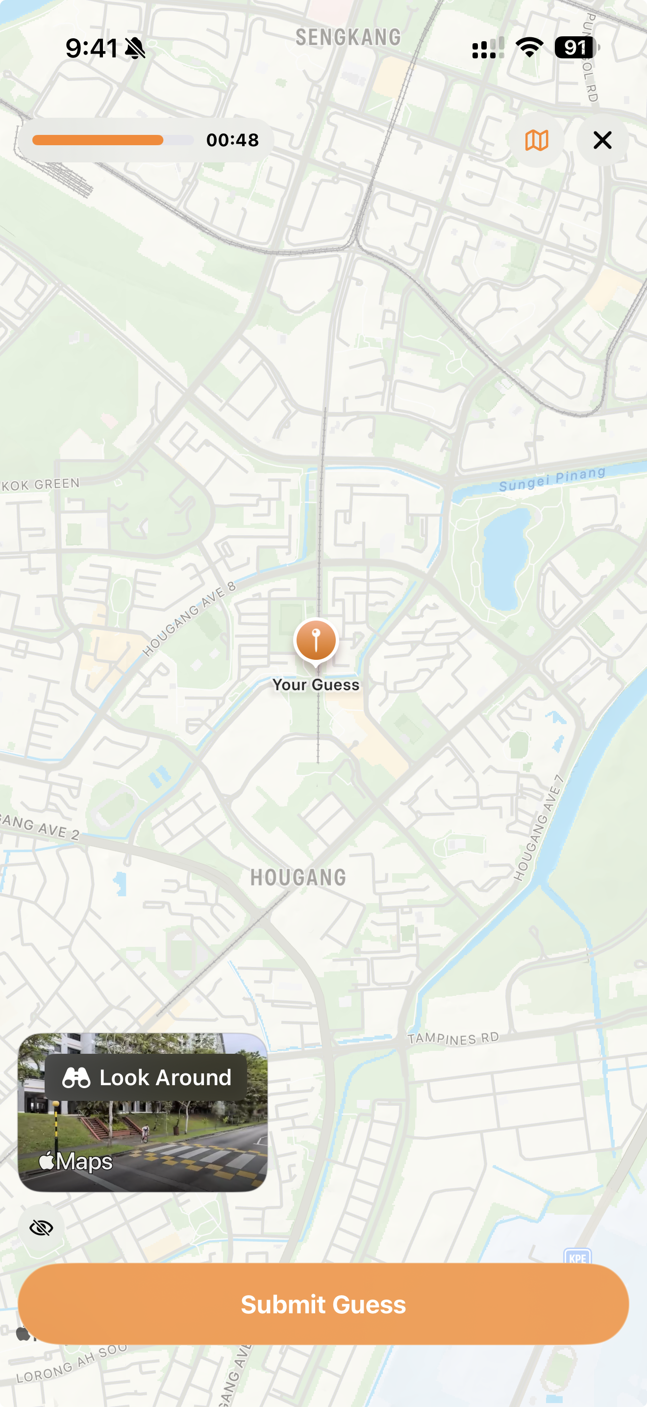 Drop a Pin map guessing screen