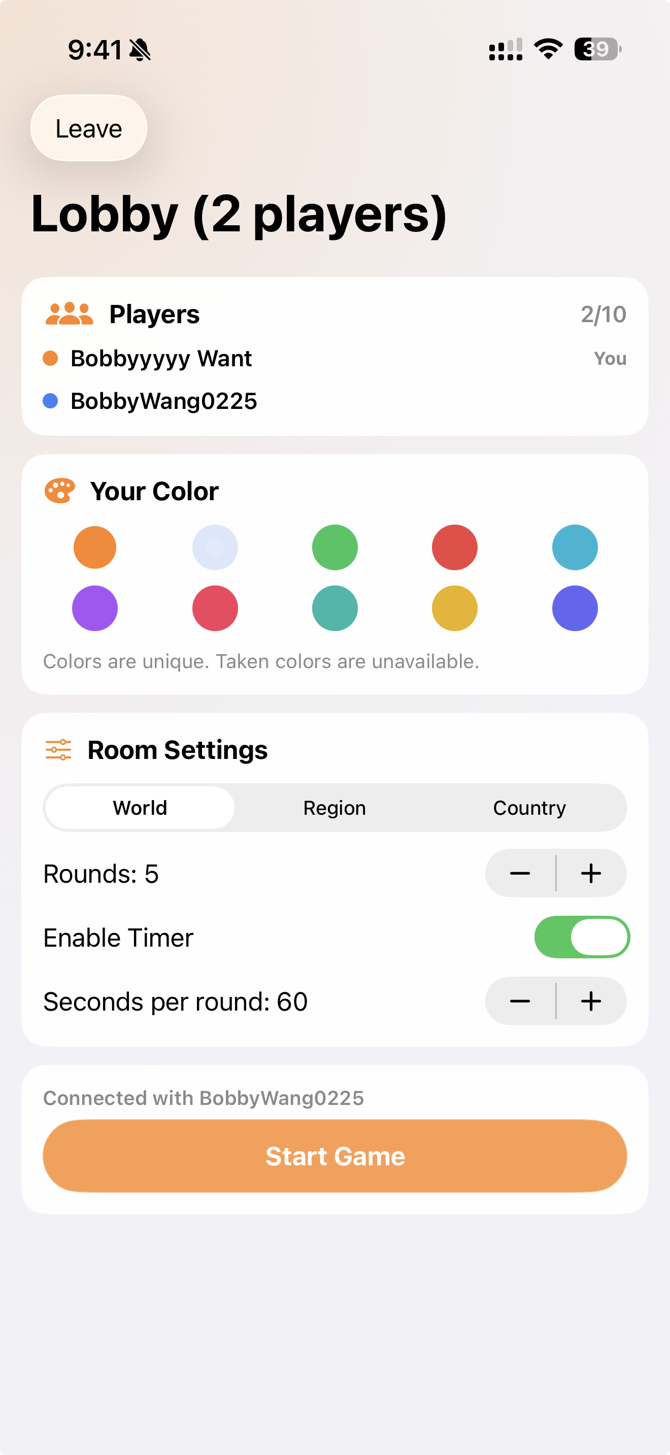 Drop a Pin multiplayer screen